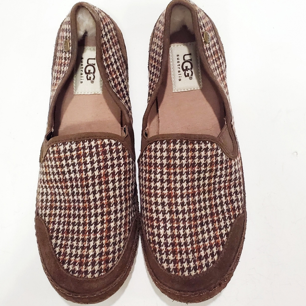 Ugg Brown Houndstooth Flat Slip On Shoes